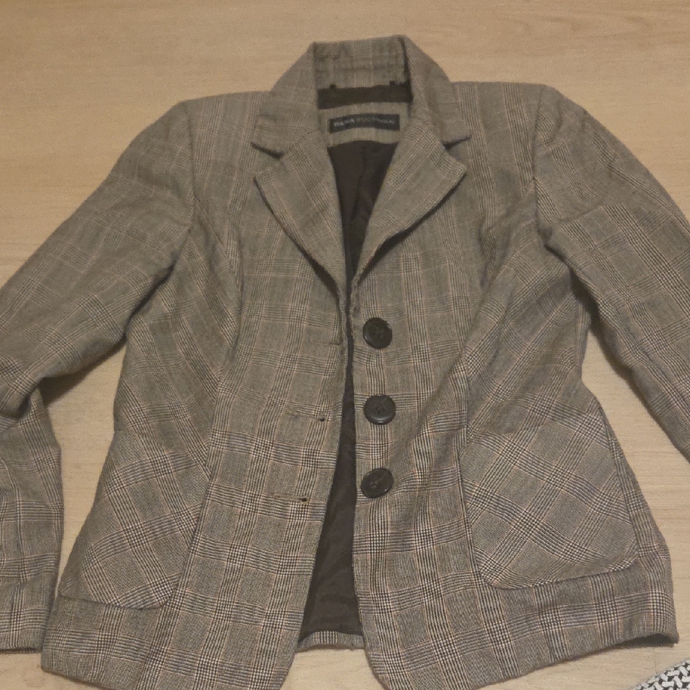 Dana Buchman Checkered Blazer in Black and Brown
